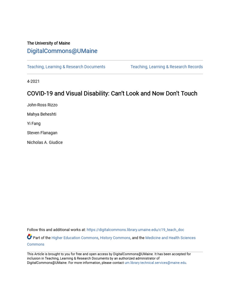 COVID-19 and Visual Disability - Can - T Look and Now Don - T Touch ...