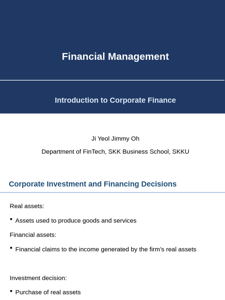 Financial Management: Introduction To Corporate Finance | PDF