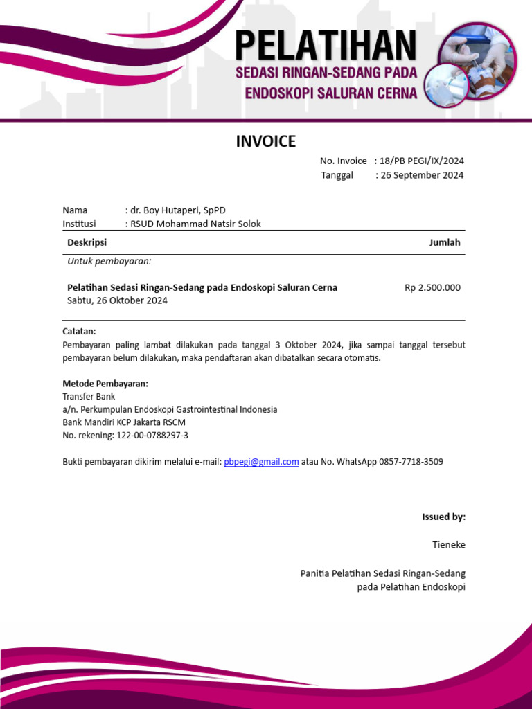Invoice Pendaftaran Dr. Boy Hutaperi, SPPD | PDF