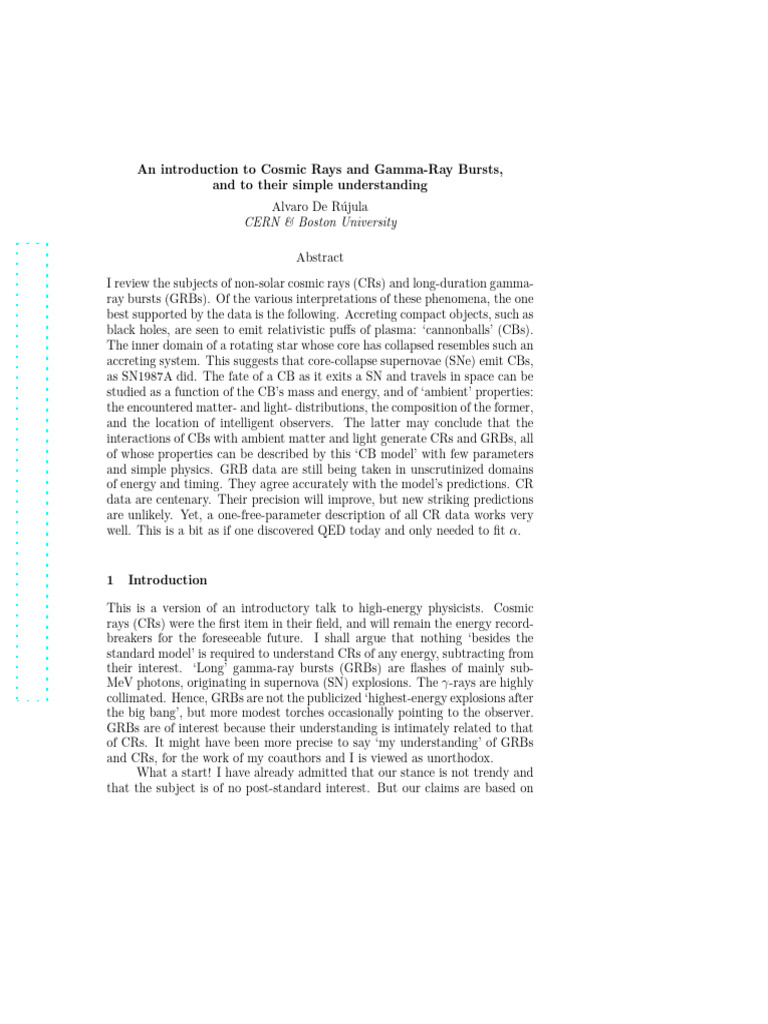 An Introduction To Cosmic Rays and Gamma-Ray Bursts | PDF