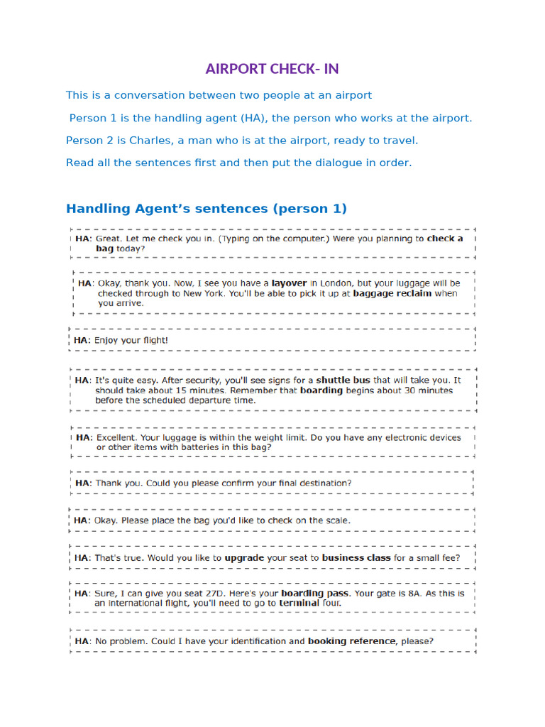 Airport Check-In Dialogue Reorder | PDF