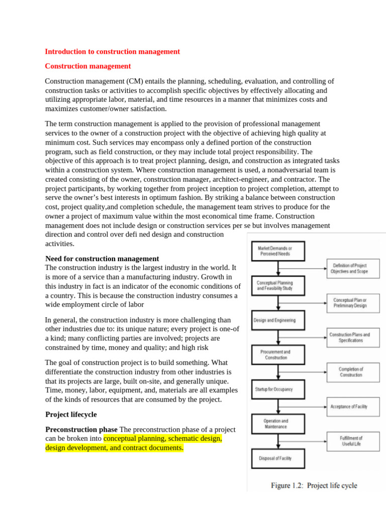 Introduction To Construction Management 1-1 | PDF