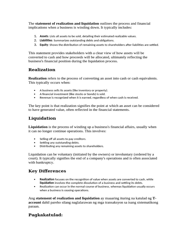 Statement of Realization and Liquidation | PDF | Liquidation | Finance ...