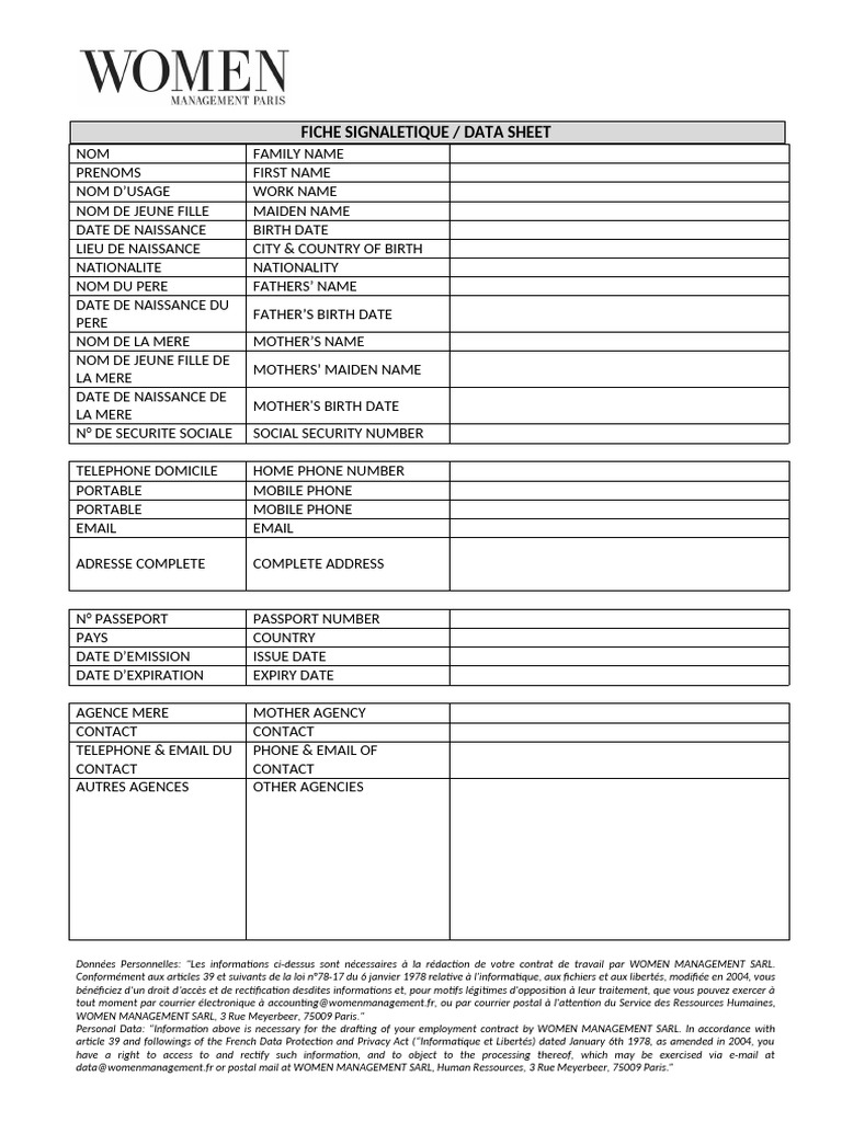 Welcome Form - Fiche Signaletique-2 | PDF