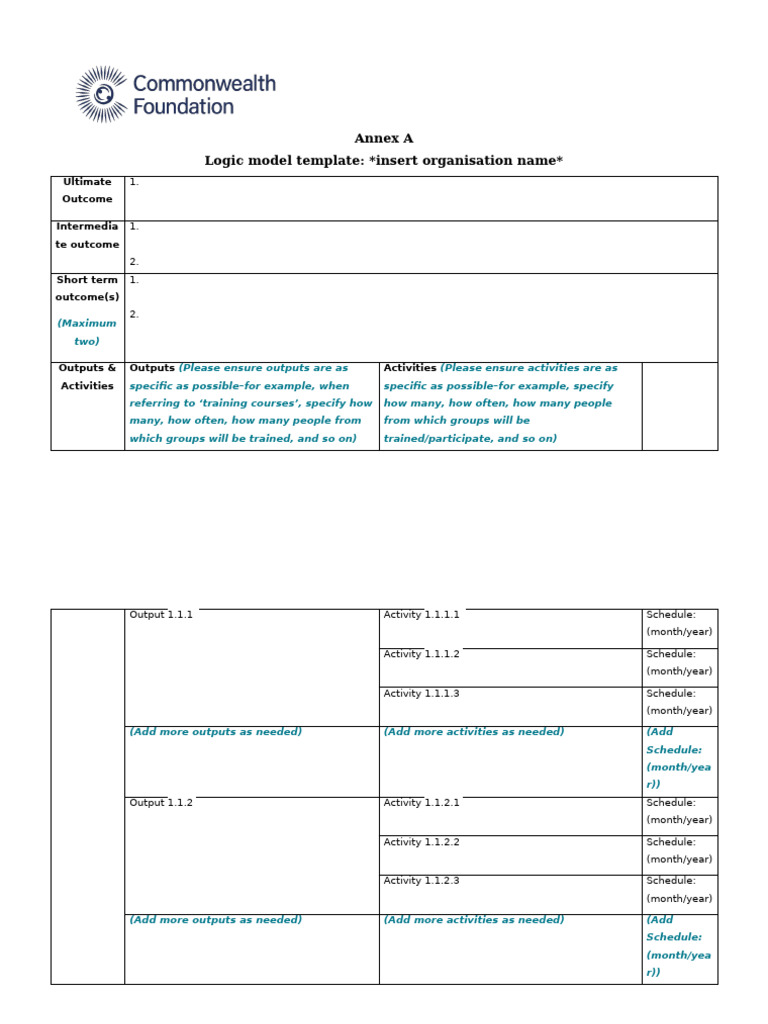 Logic Model Template CF Open Call 2024 | PDF