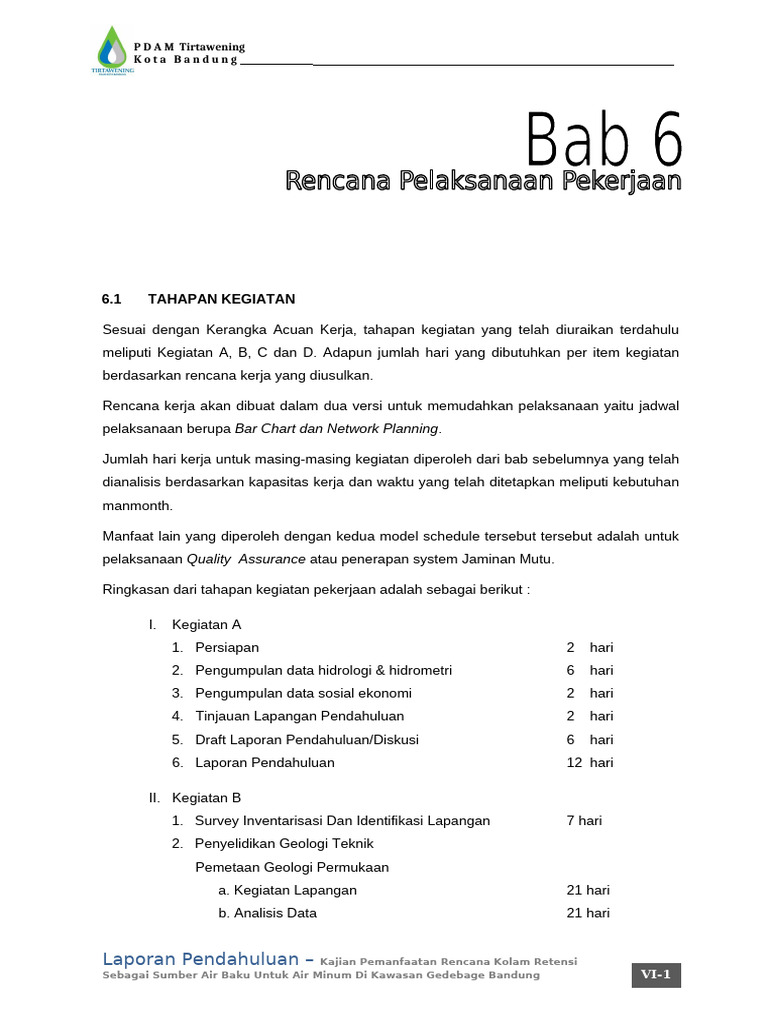 BAB 6 Rencana Pekerjaan Inception Report Ok V | PDF