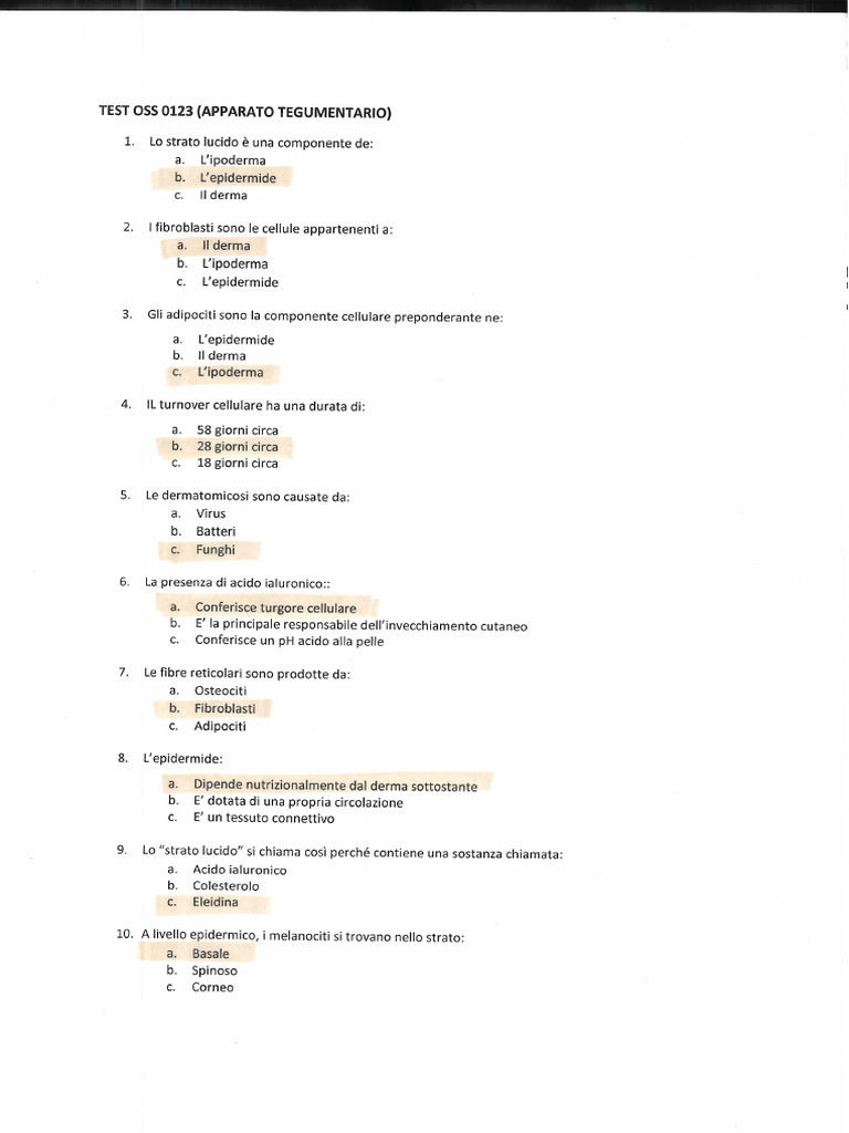 Test Oss App Tegumentario Risposte | PDF