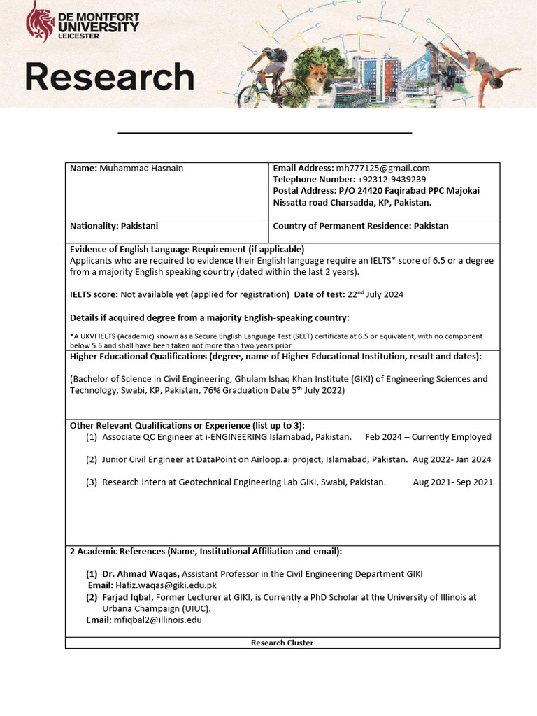 Dmu Doctoral College PHD Scholarships 2024 Application Form | PDF