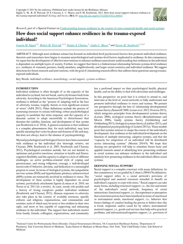 How Does Social Support Enhance Resilience in The Trauma-Exposed ...