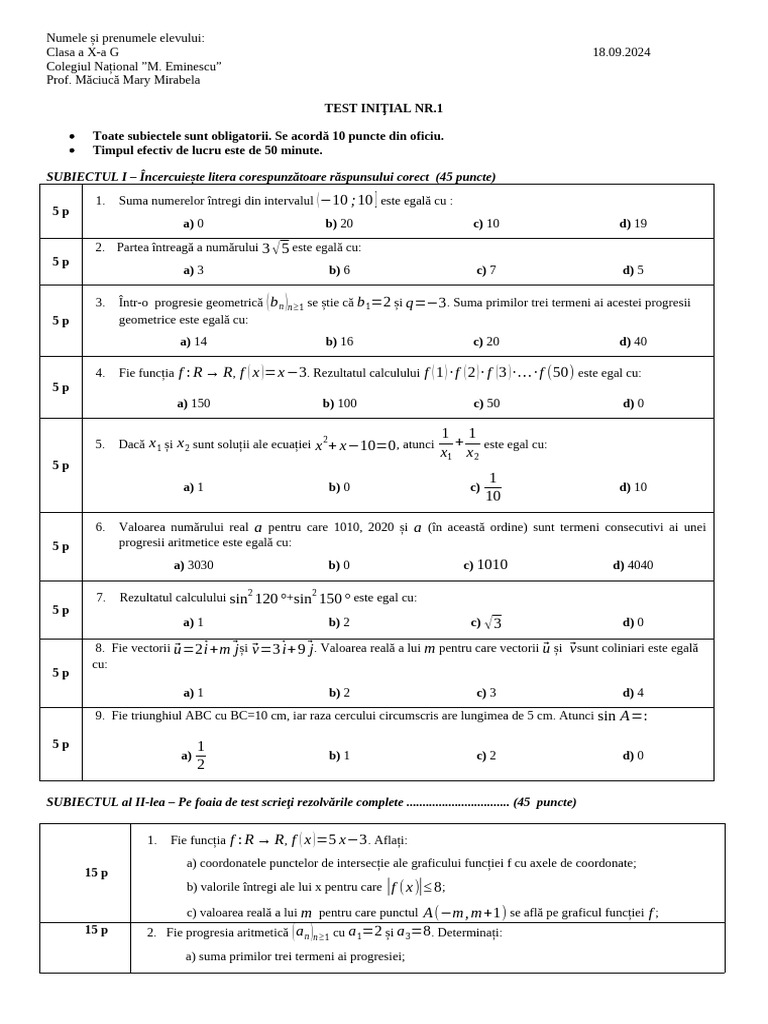 Test Initial 10g NR 1 | PDF