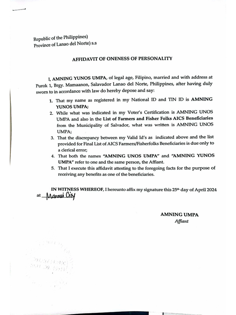 Oneness Affidavit | PDF