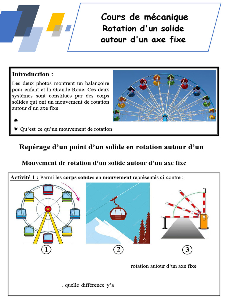 Cours de Mécanique: Rotation D'un Solide Autour D'un Axe Fixe | PDF