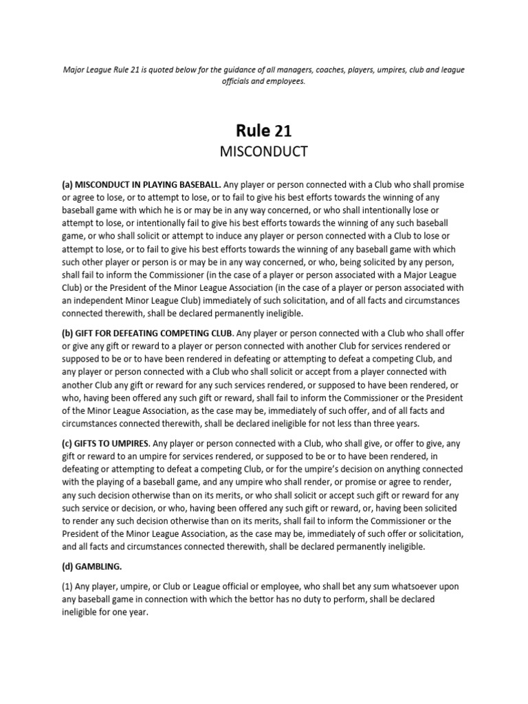 Major League Rule 21 | PDF