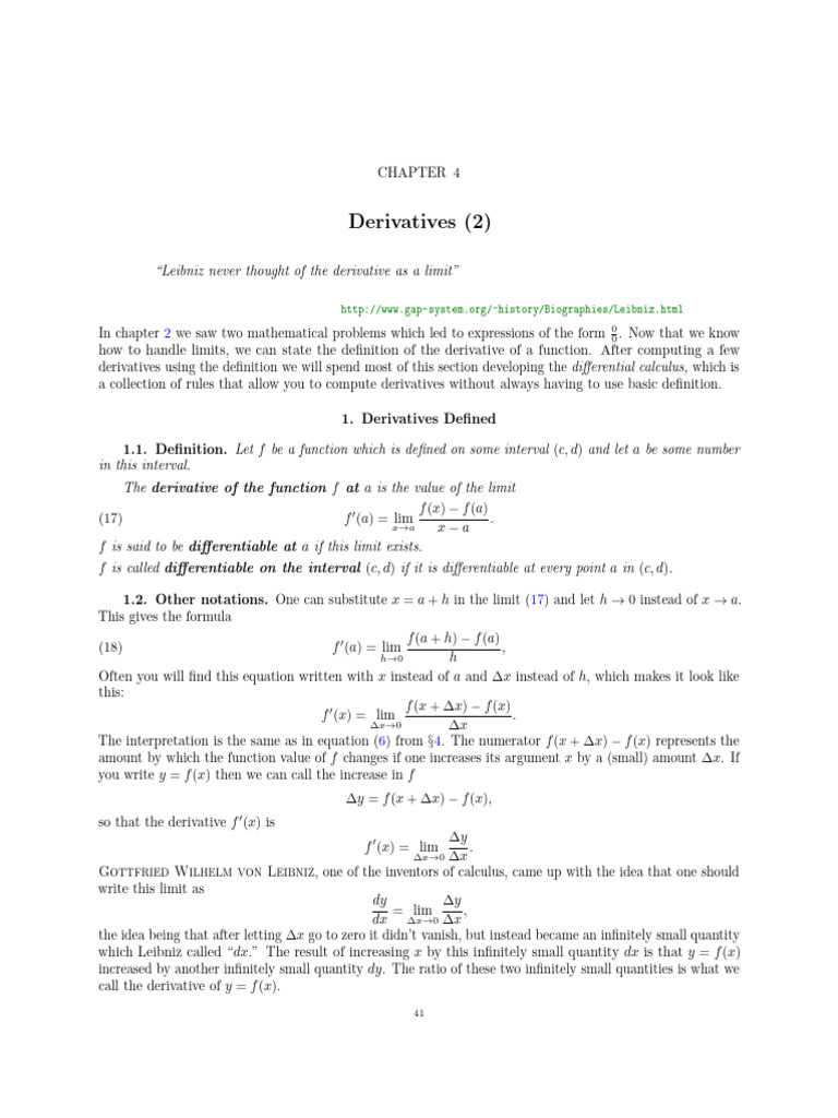 Derivatives Defined 1.1. Definition | PDF