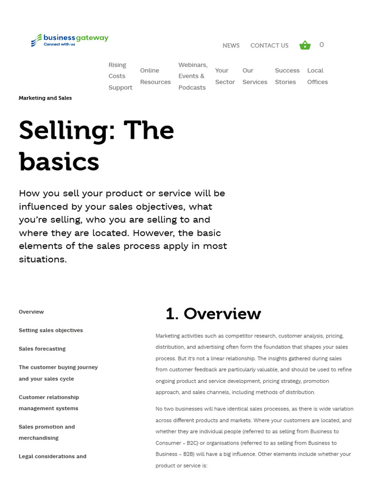 Selling: The Basics - Business Gateway - Business | PDF