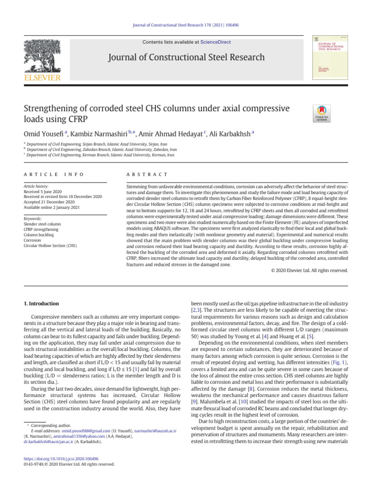 Strengthening of Corroded Steel CHS Columns Under Axial Compressive | PDF