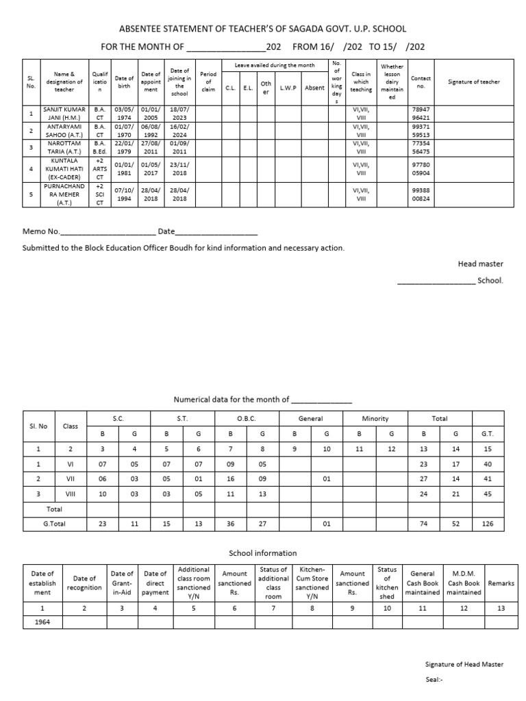 Absentee Statement Pdf