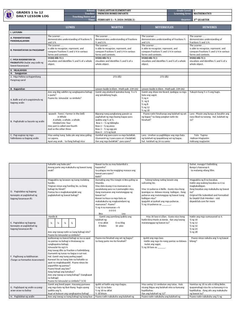 DLL Mathematics-1 Q3 W2 | PDF