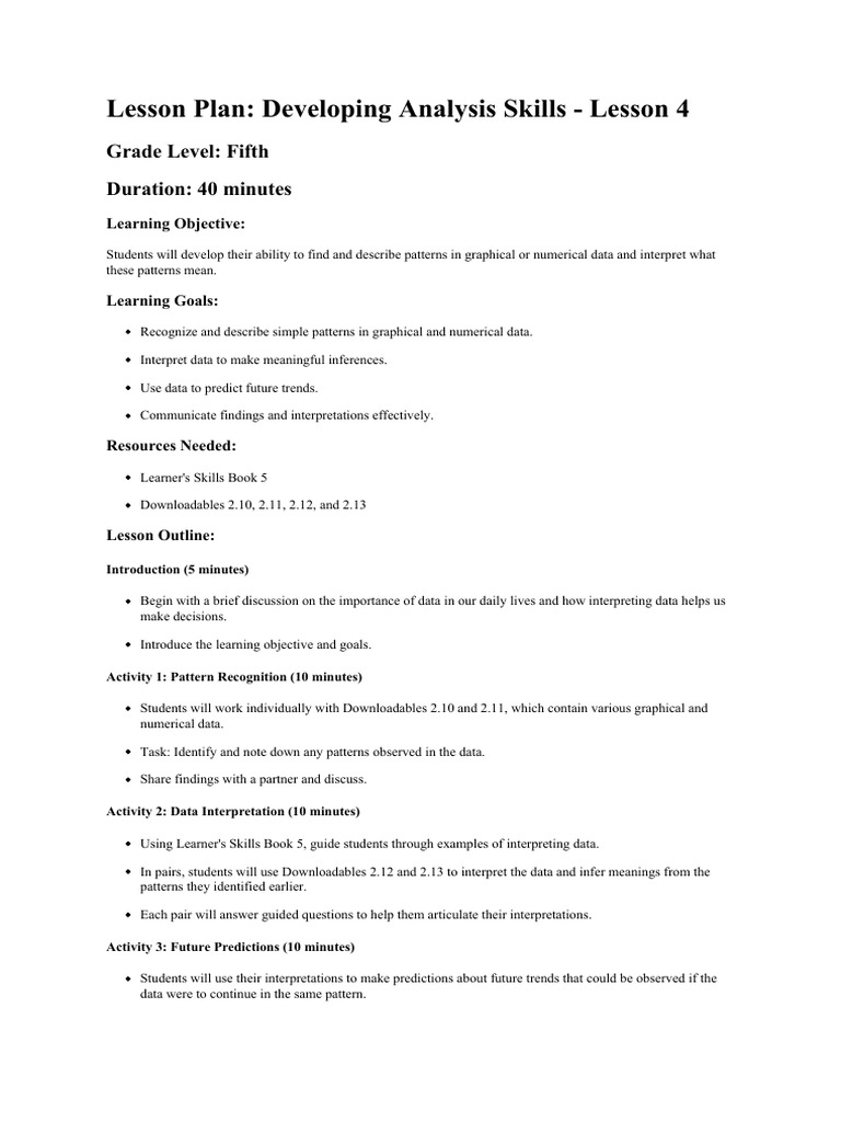 Lesson Plan - Developing Analysis Skills - Lesson 4 Stage 5 | PDF ...