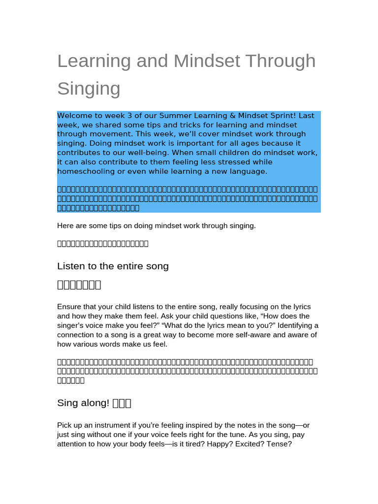 Learning and Mindset Through Singing | PDF