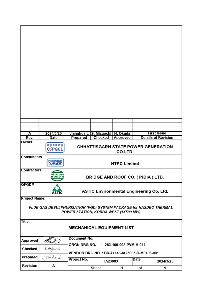 11263-109-002-PVM-H-011 - A Mechanical Equipment List | PDF