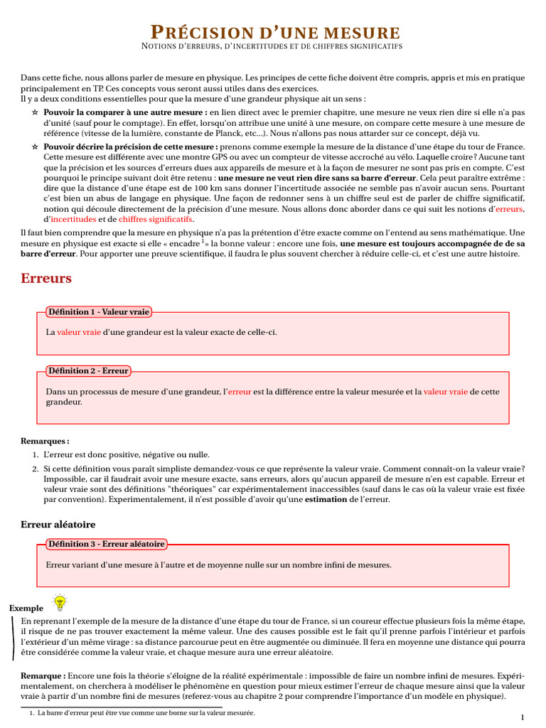 Erreurs et incertitudes en mesure | PDF | Erreur de mesure | Sciences ...