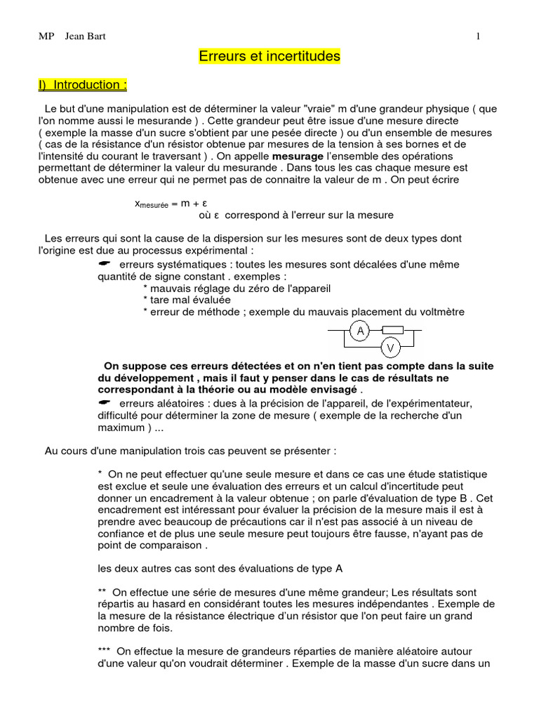 Erreurs et incertitudes en mesurage | PDF | Erreur de mesure ...