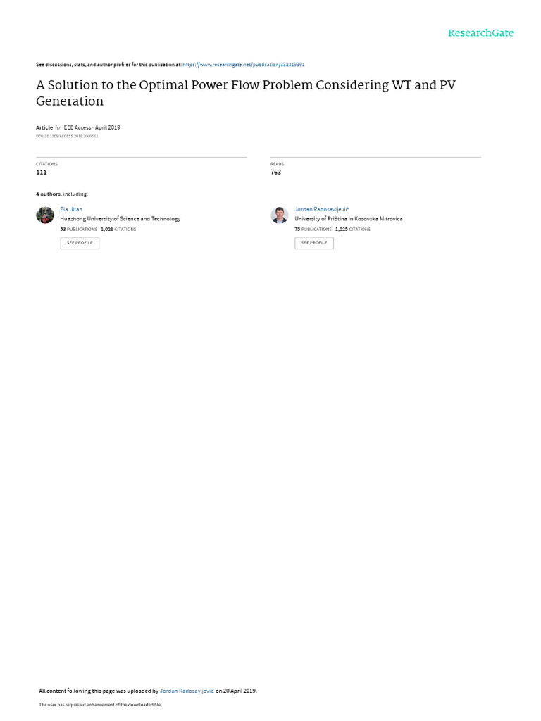 A Solution To The Optimal Power Flow Problem Considering WT and PV ...