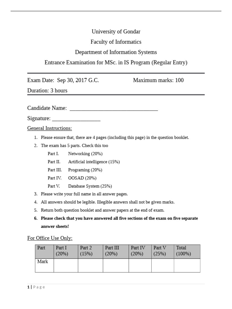 MSC Entrance Exam Final | PDF