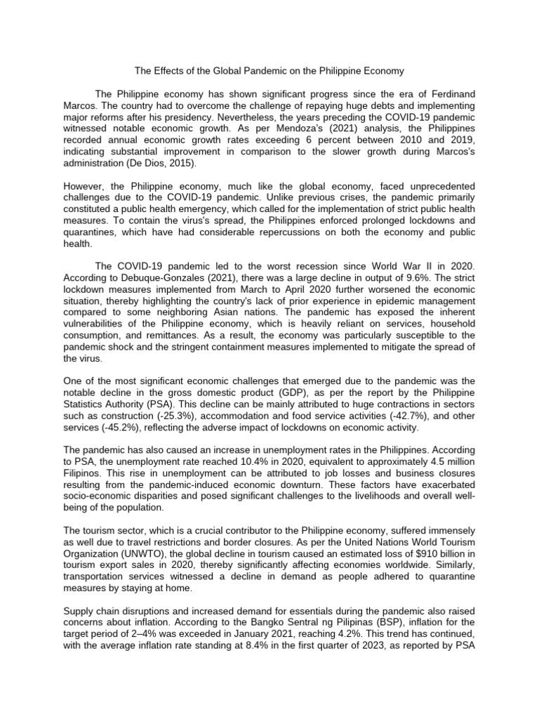 The Effects of The Global Pandemic On The Philippine Economy | PDF