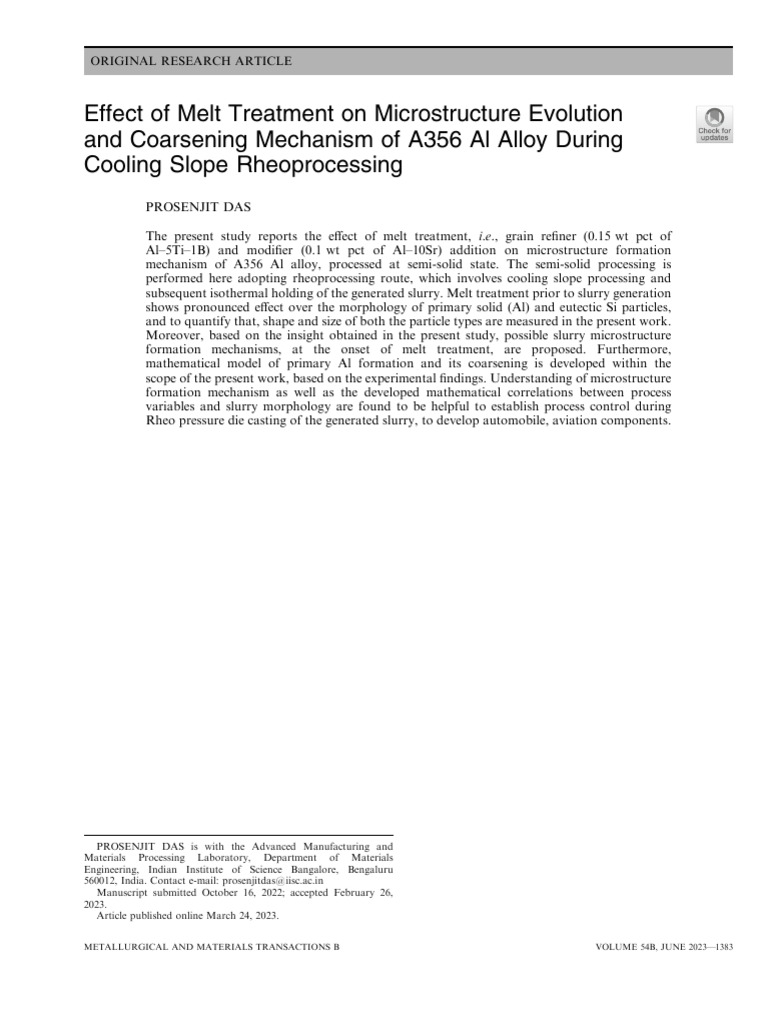 Effect of Melt Treatment On Microstructure Evolution and Coarsening ...