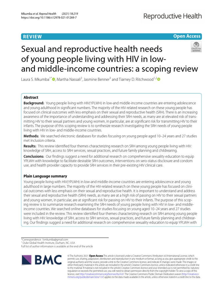 Sexual and Reproductive Health Needs of Young People Living With HIV in ...