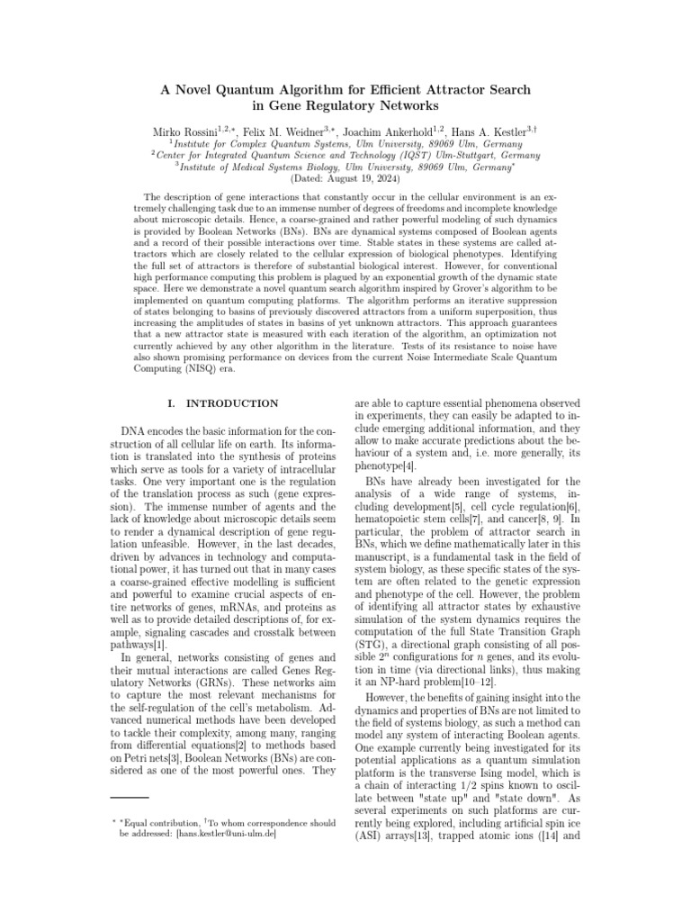 A Novel Quantum Algorithm For Efficient Attractor Search in Gene ...