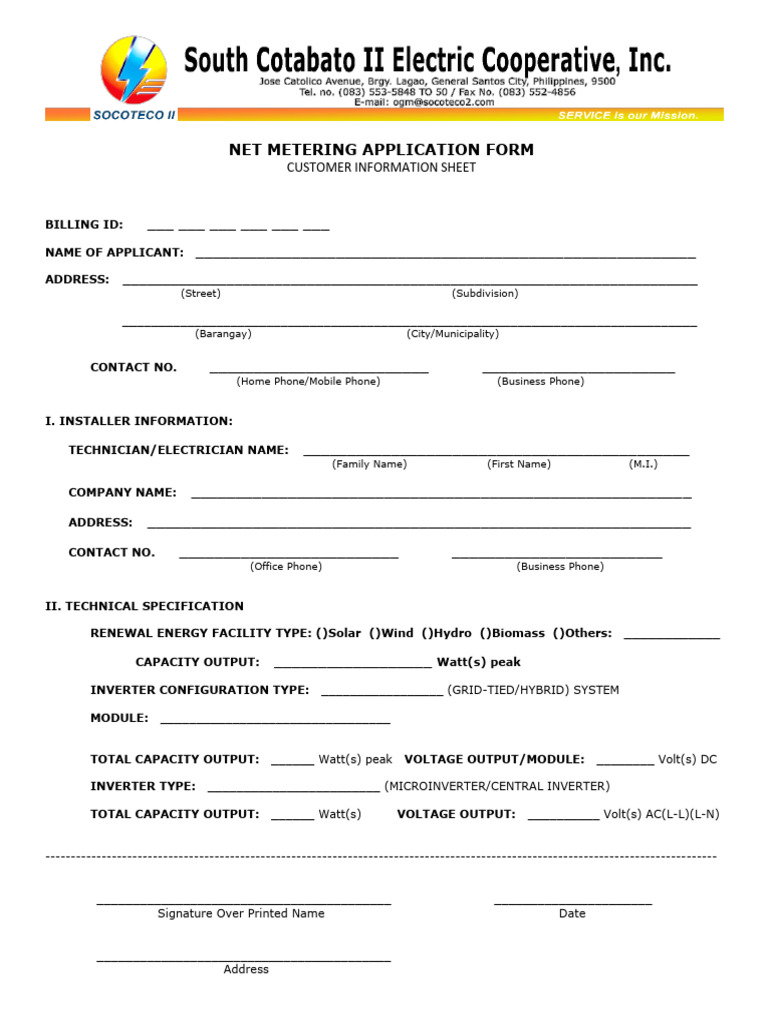 Net Metering Application Form | PDF
