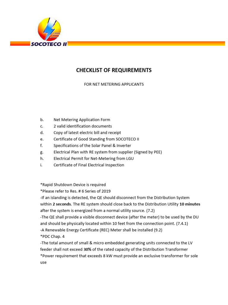 Newnet Metering Application Requirements | PDF