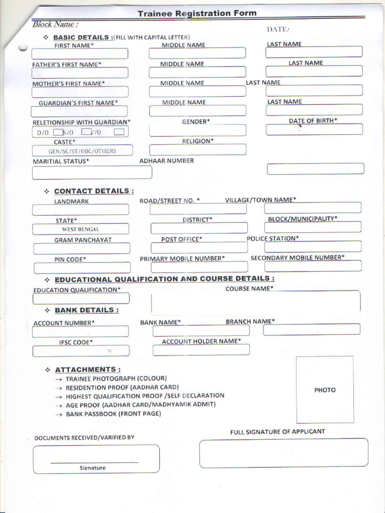 RPL Trainee Register Form | PDF