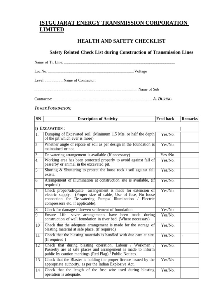 Construction Safety Checklist for Transmission Lines | PDF | Rope ...