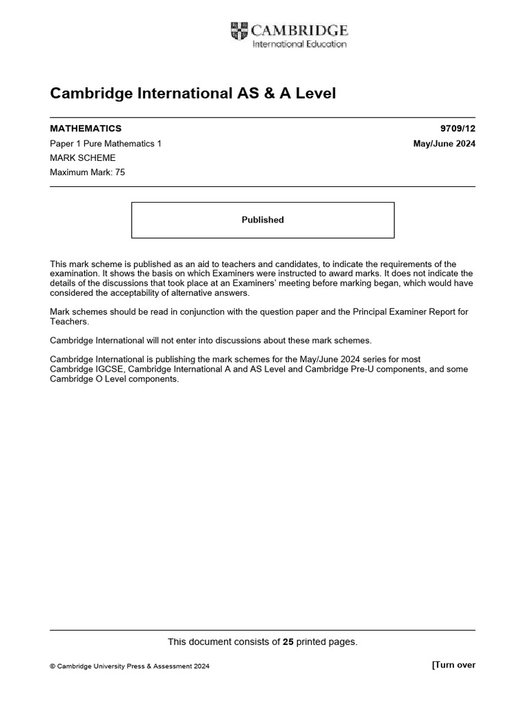 Cambridge International AS & A Level: Mathematics 9709/12 | PDF
