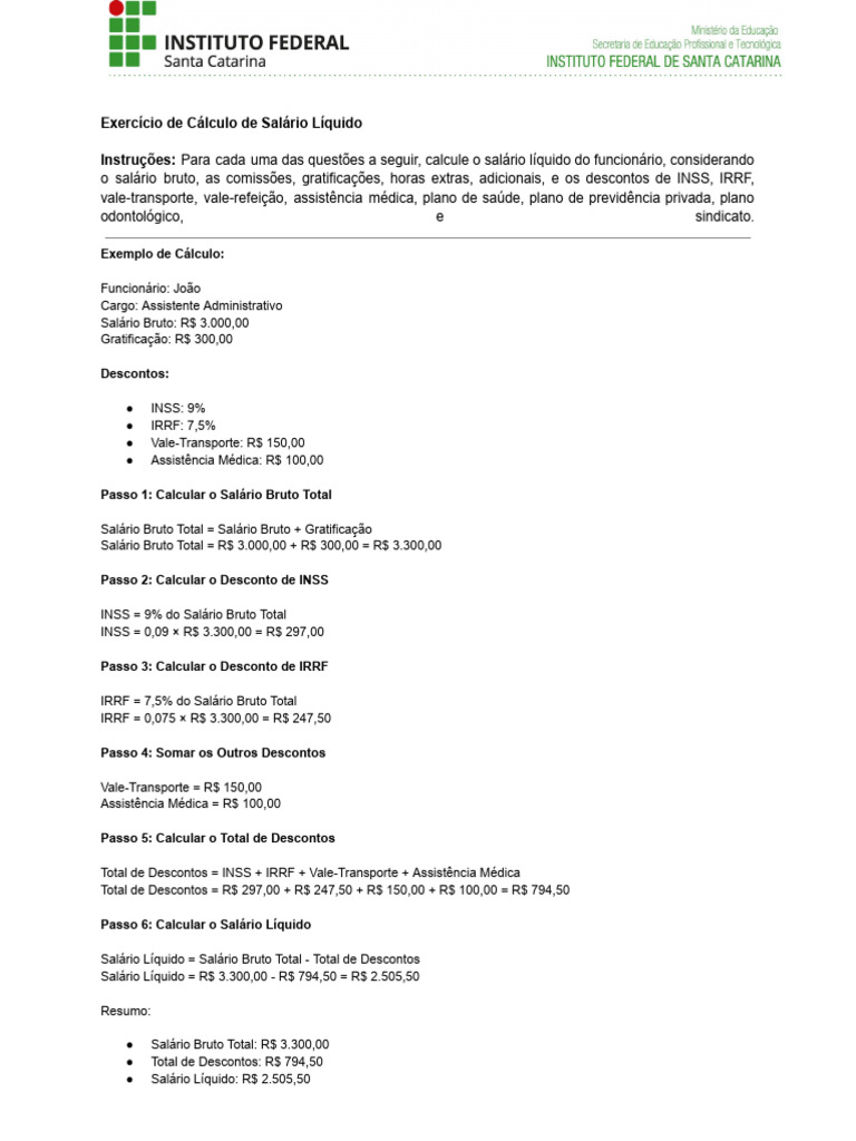 Exerccio de Clculo de Salrio Lquido | PDF
