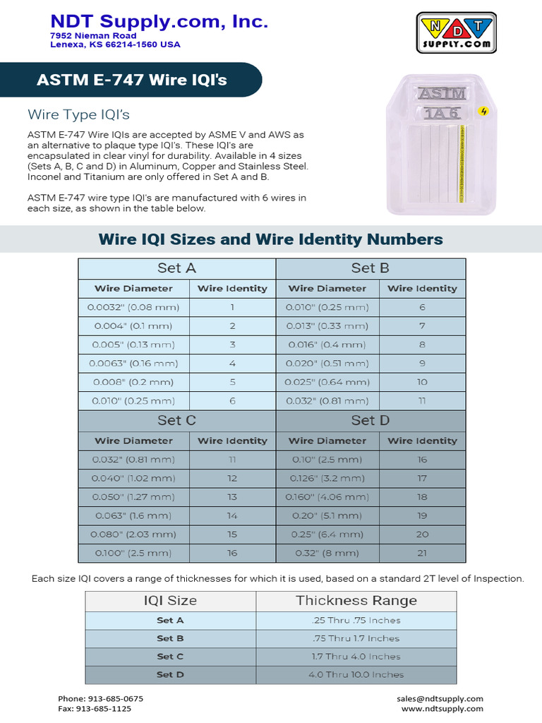 ASTM E-747 Wire IQIs for NDT Testing | PDF