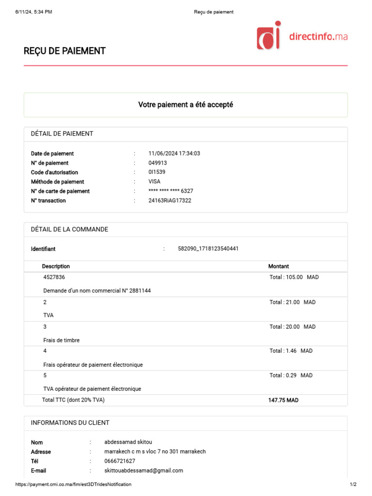 Reçu de Paiement | PDF