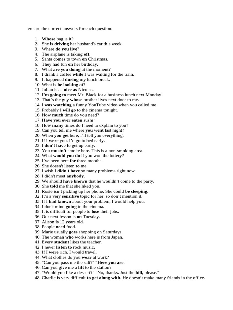 Ere Are The Correct Answers For Each Question | PDF