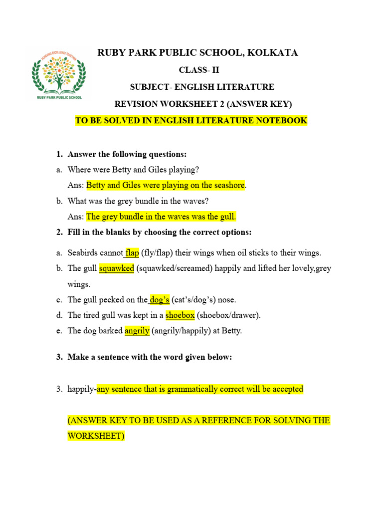 Class 2ws 2 English Answer Key Pdf