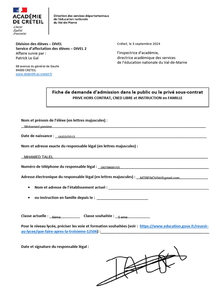 comment rédiger une demande d'admission dans un établissement