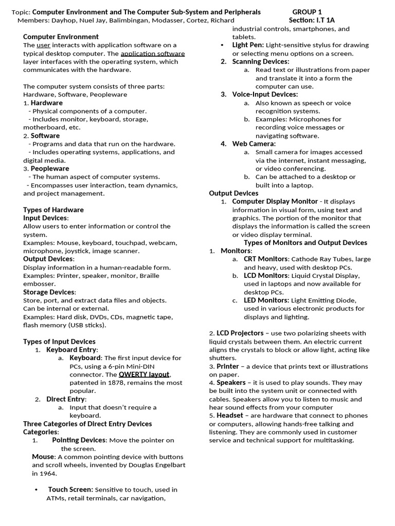 Computer Systems: Hardware and Peripherals | PDF | Computer Hardware ...