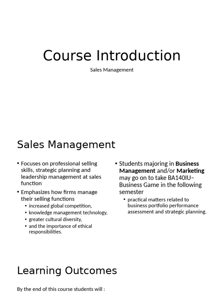 Sales Management - Course Introduction - Syllabus | PDF | Sales | Marketing