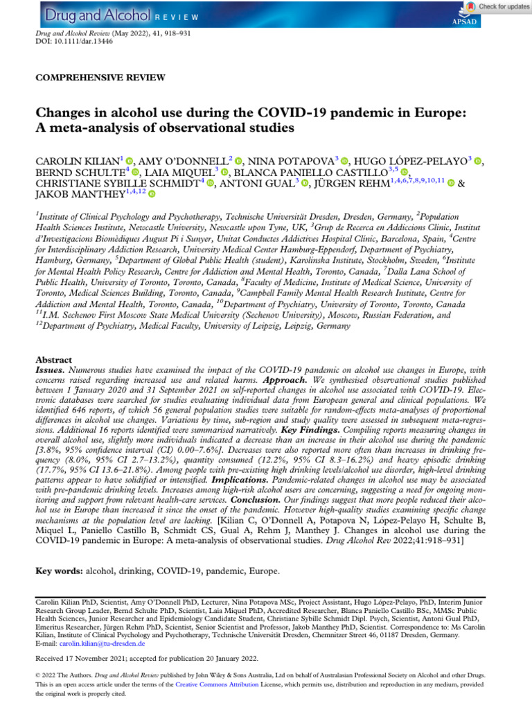 Alcohol Use Changes During COVID-19 | PDF | Sampling (Statistics ...