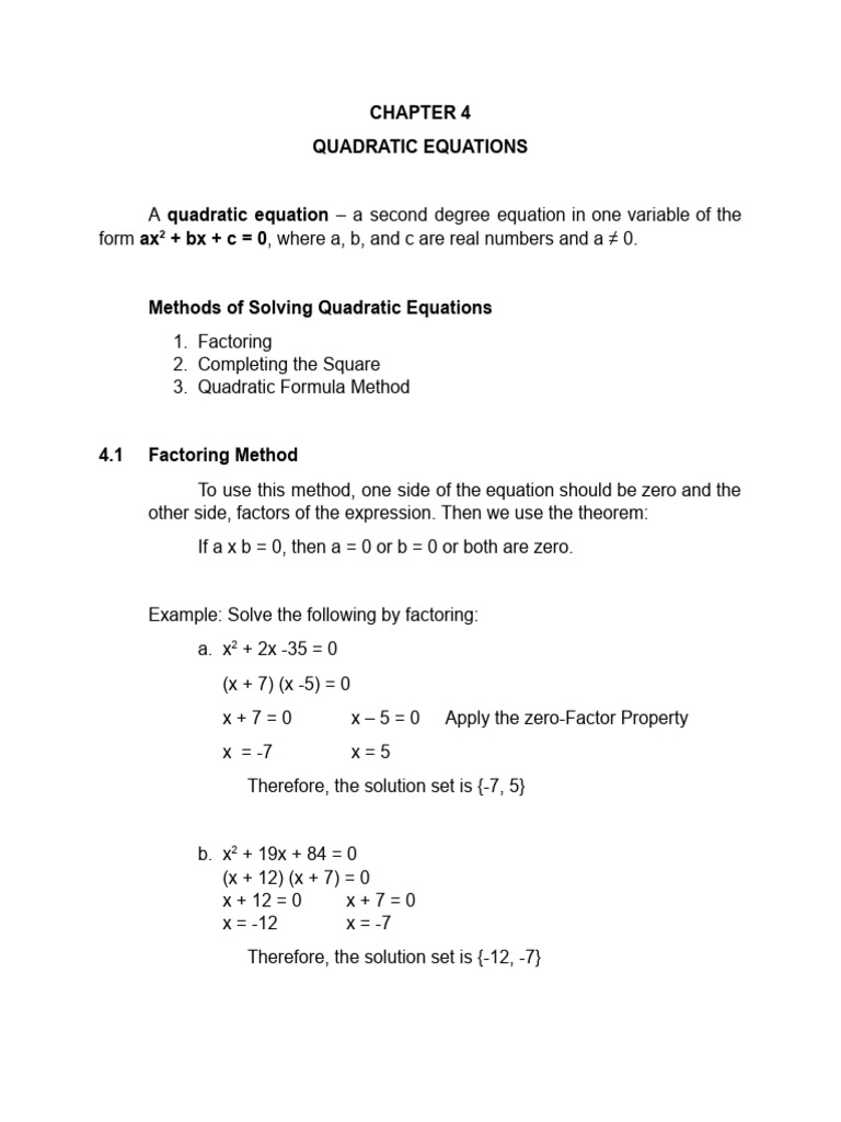 Chapter 4 Quadratic Equations | PDF