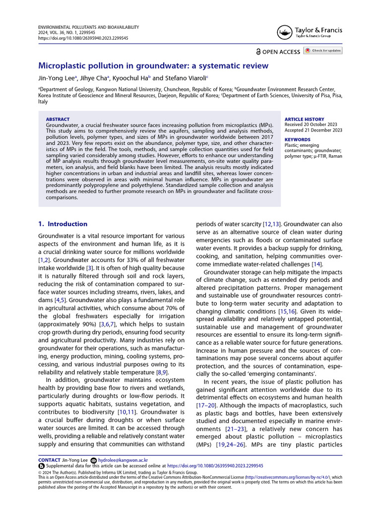 Microplastic Pollution in Groundwater - A Systematic Review | PDF