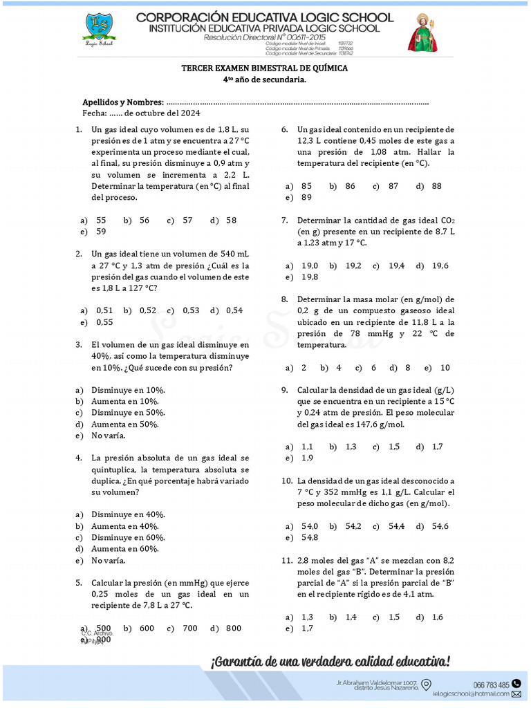 Examen Bimestral - 4to Sec. | PDF